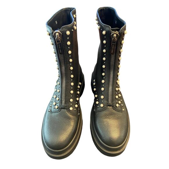 Jimmy Choo Nola Pearl Embellished Ankle Leather Combat Boots Grunge Goth Sz 6/36 - Picture 5 of 14